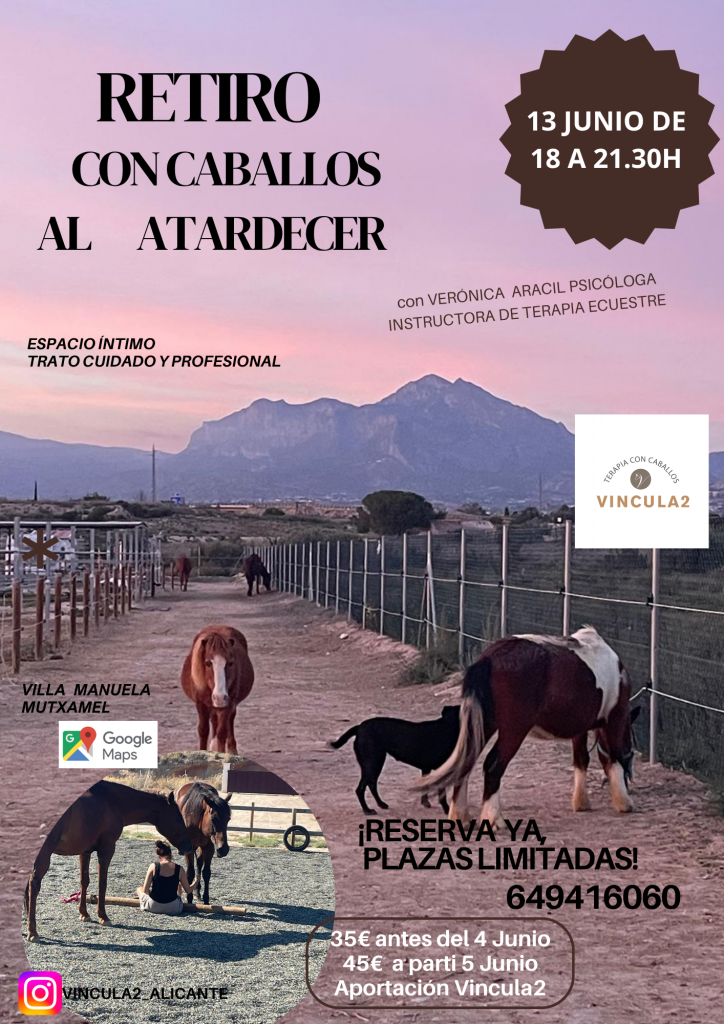 RETIRO CON CABALLOS  DE 18 A 21.30 . TE ESPERAMOS PARA ACOMPAÑARTE EN TUS PROCESOS PERO SOBRE TODO EN TU SER Y ESTAR.  INSCRIBETE YA:  649416060. Gracias 